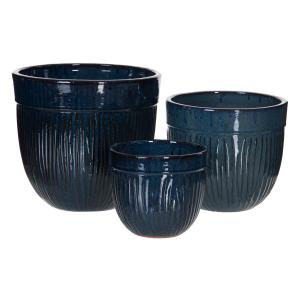 Set de 3 maceteros estriados de cerámica azules