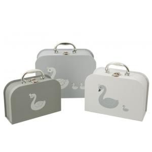 Set de 3 maletas cisne papel blanco/gris