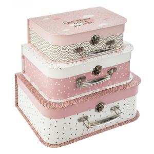 Set de 3 maletitas infantiles de carton rosa 29x22x10cm