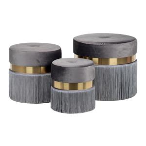 Set de 3 puffs gris de madera 50/40/30x50/40/30x46/41/38cm