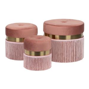 Set de 3 puffs rosa de madera 50/40/30x50/40/30x46/41/38cm