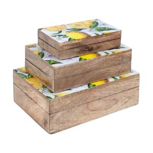 Set de 3 set 3 cajas limones madera marrón 9x25x18cm