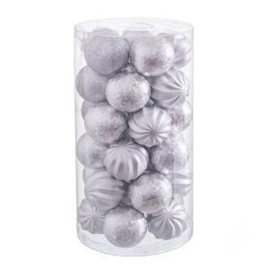 Set de 30 bolas de Navidad combinadas de plástico plateadas