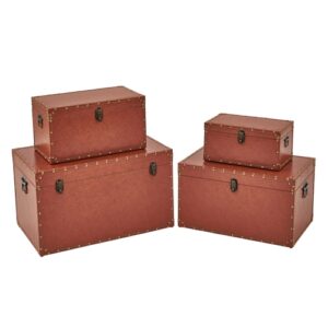 Set de 4 baúles tapizados de madera y polipiel marrones