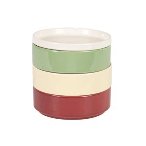 Set de 4 cuencos de cerámica roja, verde, blanca y rosa