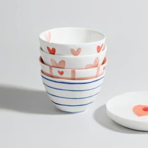 Set de 4 cuencos de gres con motivos de corazones