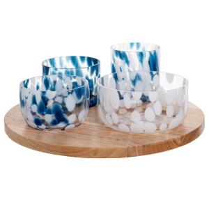Set de 4 cuencos para aperitivos de vidrio azul y blanco co…