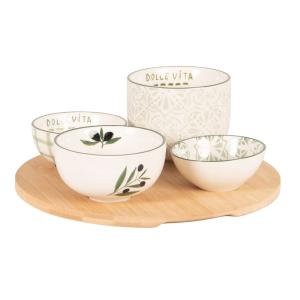 Set de 4 cuencos y bandeja para aperitivos de cerámica y ba…