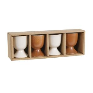 Set de 4 hueveras de cerámica beige y marrón