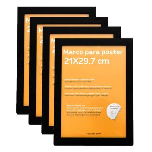 Set de 4 marco, madera de ingeniería, marco negro, a4