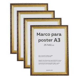 Set de 4 marco, madera de ingeniería,  marco oro, a3