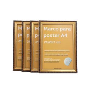 Set de 4 marcos, madera de ingeniería,  marco oro, a4