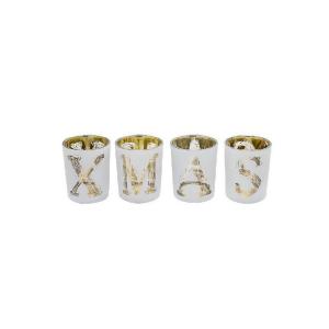 Set de 4 portavelas  de navidad en vidrio blanco y dorado h…