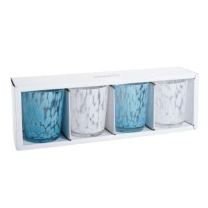 Set de 4 vasos de vidrio moteado azul y blanco 29x23 cm