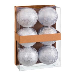 Set de 6 bolas de Navidad con aguas de plástico plateadas