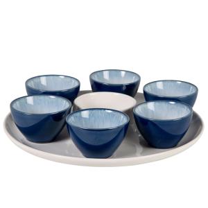 Set de 6 cuencos para aperitivos y bandeja de cerámica azul…