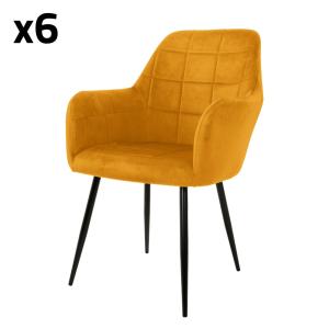 Set de 6 sillas de comedor con respaldo y reposabrazos, ocre