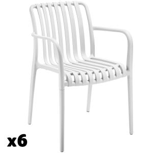 Set de 6 sillas de jardín apilables y 54,5x58x80,5 cm, blan…
