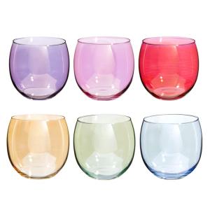 Set de 6 vasos anchos de vidrio multicolor