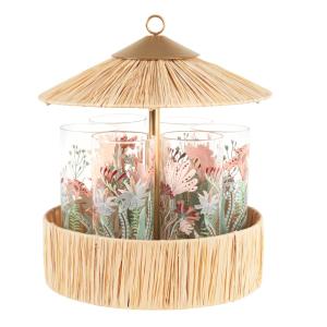 Set de 6 vasos en vidrio multicolor y soporte de papiro