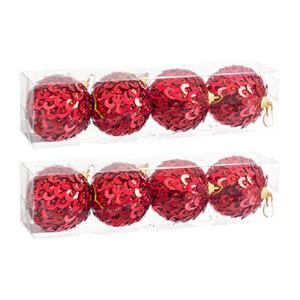 Set de 8 bolas de Navidad con lentejuelas de polyfoam rojas