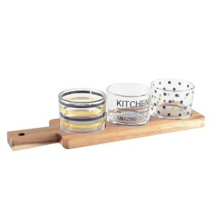 Set de aperitivo de 3 vasos con bandeja de madera 29.5x8x6.…