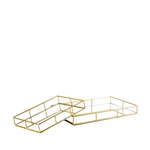 Set de dos bandejas rectangulares en cristal y metal dorado…