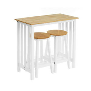 Set de mesa alta y 2 taburetes de madera y MDF blanco