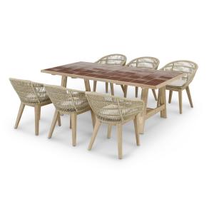 Set de mesa cerámica terracota y 6 sillas