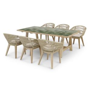 Set de mesa cerámica verde y 6 sillas
