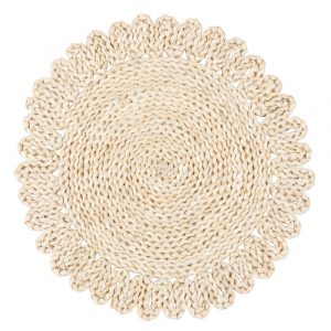 Set de mesa redondo de fibra vegetal trenzada color beige