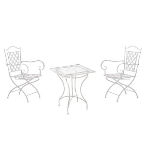 Set de mesa y 2 sillas de jardín en Metal Blanco antiguo