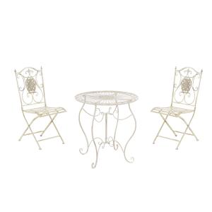 Set de mesa y 2 sillas de jardín en Metal Crema antiguo