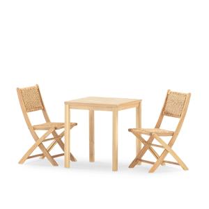 Set de mesa y 2 sillas en madera y ceramica beige 65x65