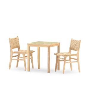 Set de mesa y 2 sillas en madera y ceramica verde claro 65x…