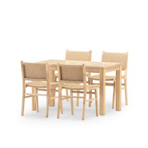 Set de mesa y 4 sillas en madera y cerámica beige 125x65