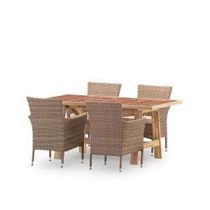 Set de mesa y 4 sillas en madera y ceramica terracota 168x87