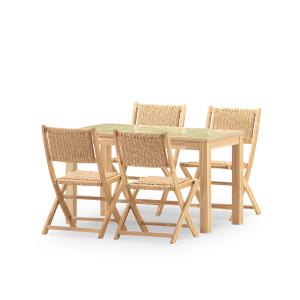 Set de mesa y 4 sillas en madera y cerámica verde claro 125…