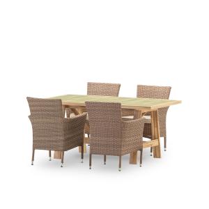 Set de mesa y 4 sillas en madera y ceramica verde claro 168…