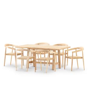 Set de mesa y 6 butacas en madera 170x90