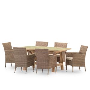 Set de mesa y 6 sillas en madera y ceramica verde claro 168…