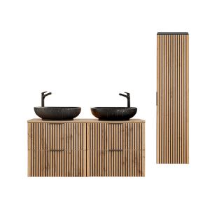 Set de muebles con lavabo y columna estratificado marrón ne…