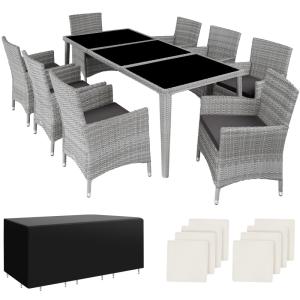 Set de ratán de 8 personas, sillas, cojines, mesa y fundas,…