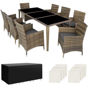 Set de ratán para 8 personas, sillas, cojines, mesa y funda…