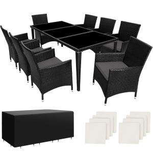 Set de ratán para 8 personas, sillas, cojines, mesa y funda…