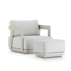Set de sillón de jardín con reposapiés aluminio beige