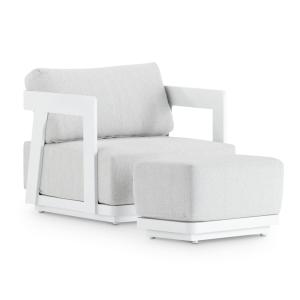 Set de sillón de jardín con reposapiés aluminio blanco
