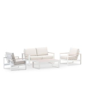 Set jardin 4 plazas aluminio blanco efecto madera