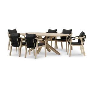 Set mesa ovalada 220x115 y 6 sillas cuerda negra