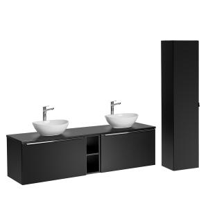Set mueble lavabo 1 2 nichos y columna estratificado negro